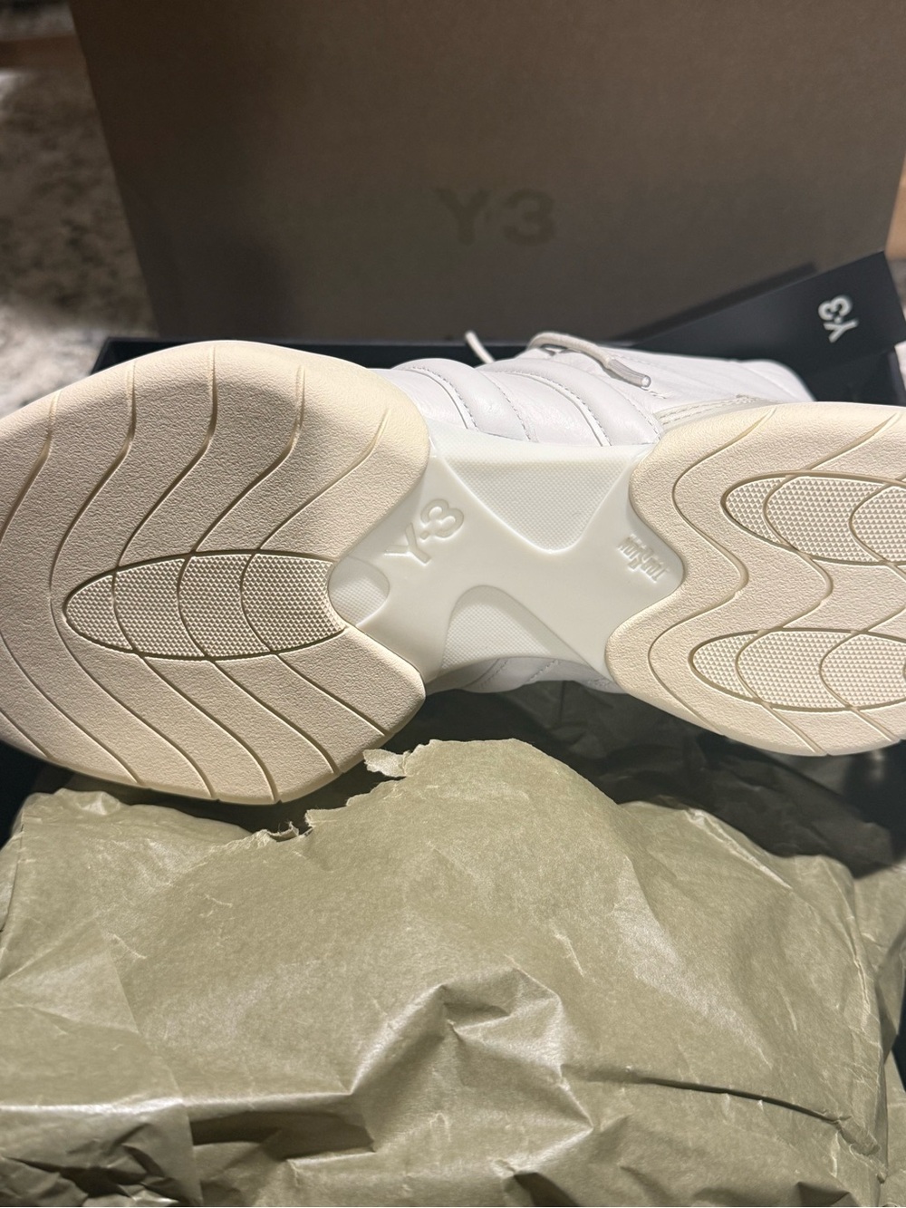 Y-3 White and Tan Sculpted Sole Sneaker